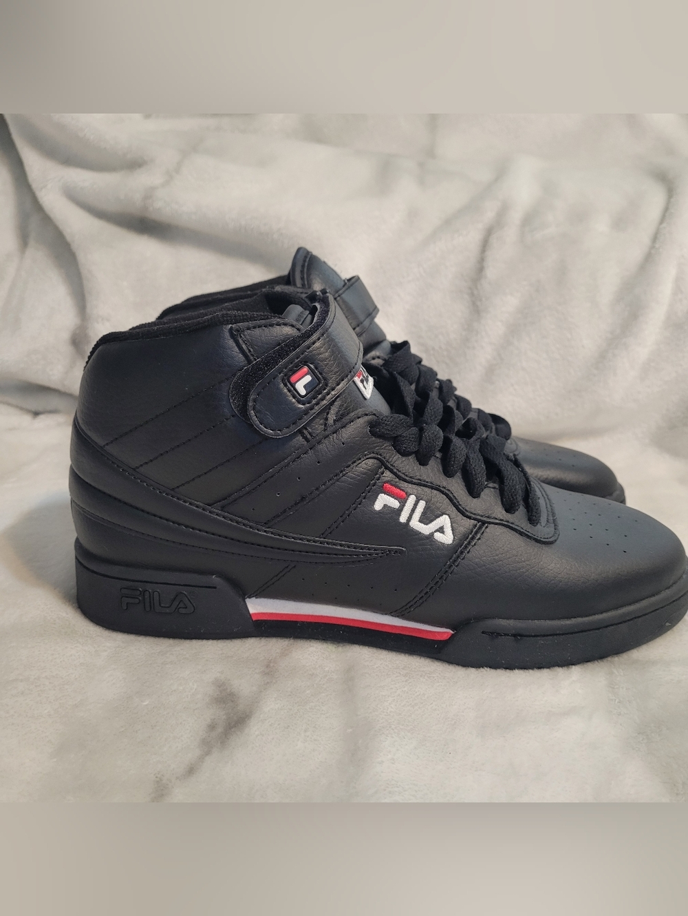 FILA Black High-Top Sneakers with Red & White Accents